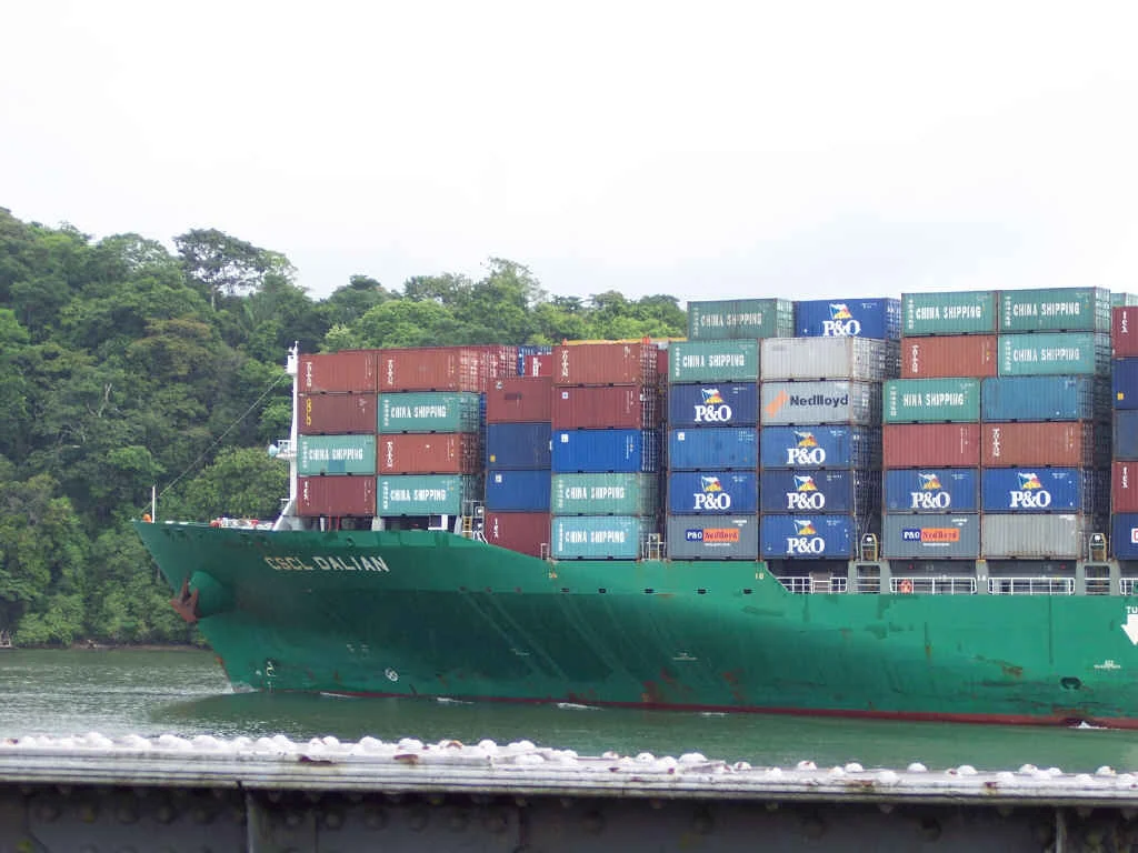 Cargo ship and containers in Panama